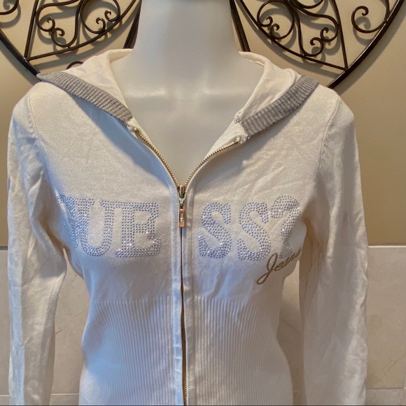 Guess Women’s White & Gray Zip Knit Hooded Sweater - Picture 3 of 10